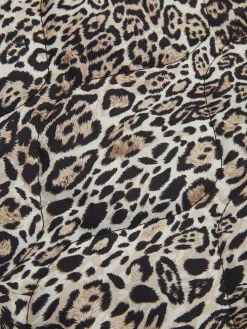 Contrast Trim Leopard Printed Winter Coat