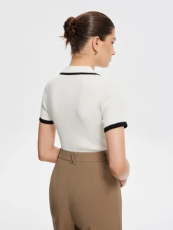 Contrast Trim Metal Button Knit Top
