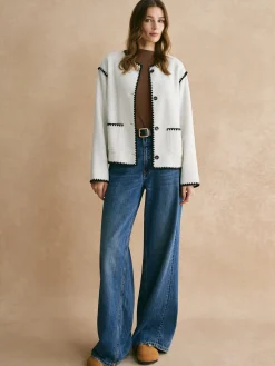 Contrast Trim Minky Fleece Jacket
