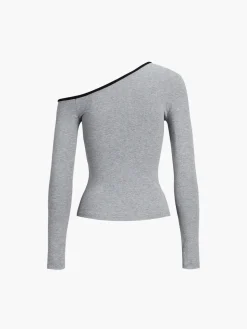 Contrast Trim Off Shoulder Long Sleeve Shirt