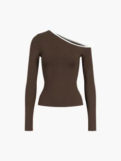 Contrast Trim Off Shoulder Long Sleeve Shirt