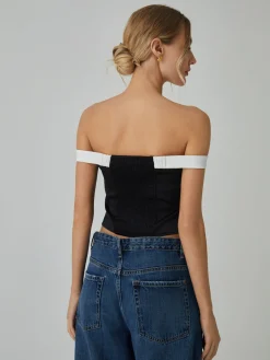 Contrast Trim Off-Shoulder Blouse