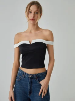 Contrast Trim Off-Shoulder Blouse
