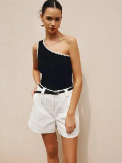 Contrast Trim One Shoulder Off Tank Top