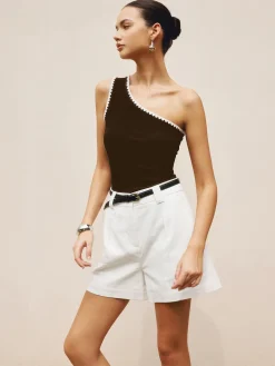 Contrast Trim One Shoulder Off Tank Top