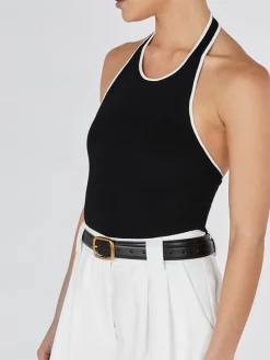 Contrast Trim Open Back Knit Top