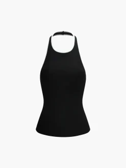 Contrast Trim Open Back Knit Top