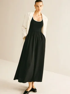 Contrast Trim Panel Flowy Tank Dress