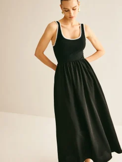 Contrast Trim Panel Flowy Tank Dress
