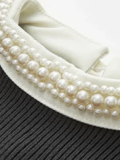 Contrast Trim Pearl-Detail Sweater