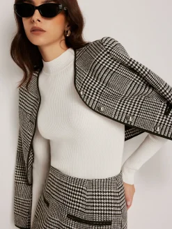 Contrast Trim Plaid Button Jacket