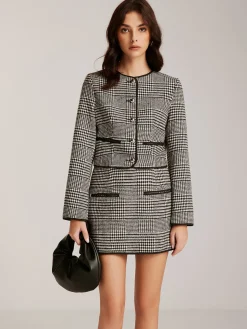 Contrast Trim Plaid Button Jacket
