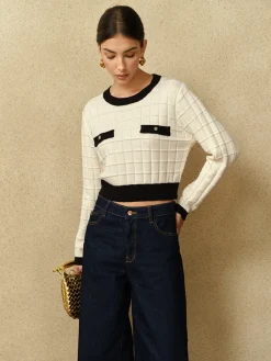 Contrast Trim Plaid Pullover Sweater