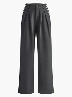 Contrast Trim Pleated Draped Pants