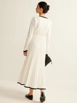 Contrast Trim Pleated Knit Skirt Set