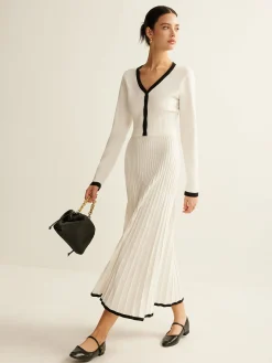 Contrast Trim Pleated Knit Skirt Set