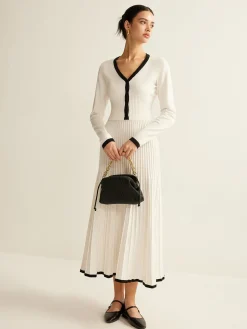 Contrast Trim Pleated Knit Skirt Set