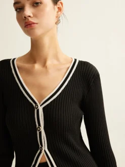 Contrast Trim Pleated Knit Skirt Set