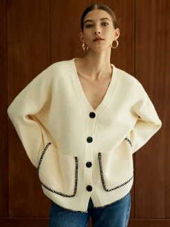 Contrast Trim Pockets Cardigan