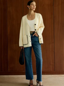 Contrast Trim Pockets Cardigan