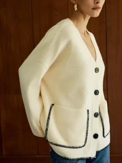 Contrast Trim Pockets Cardigan