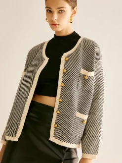 Contrast Trim Pockets Knit Outerwear