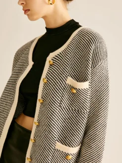 Contrast Trim Pockets Knit Outerwear