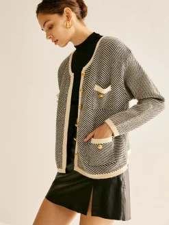 Contrast Trim Pockets Knit Outerwear