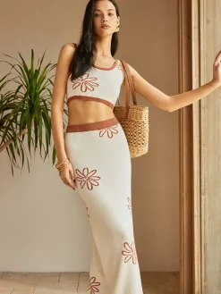 Contrast Trim Print Skirt Set