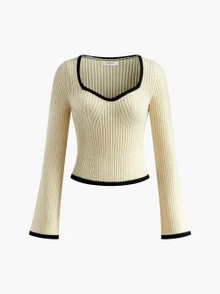 Contrast Trim Ribbed Sweater