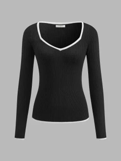 Contrast Trim Sexy Knit Top