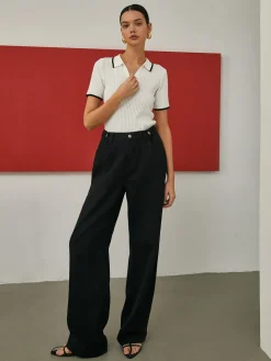 Contrast Trim Short Sleeve Knit Top