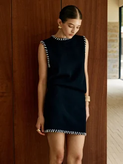 Contrast Trim Sleeveless Skirt Set