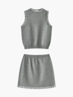 Contrast Trim Sleeveless Skirt Set