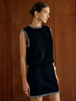 Contrast Trim Sleeveless Skirt Set