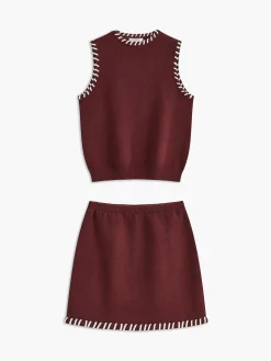 Contrast Trim Sleeveless Skirt Set