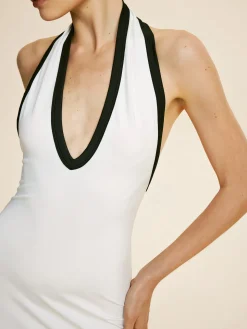 Contrast Trim Slim Halter Short Dress
