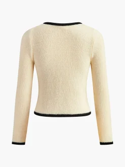 Contrast Trim Slim Tie Knit Top