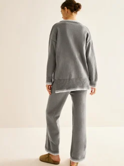 Contrast Trim Slit Warm Sweater Co-ords
