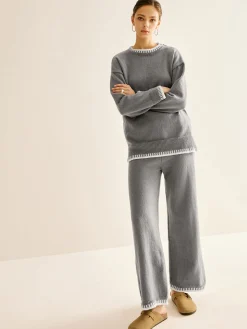 Contrast Trim Slit Warm Sweater Co-ords