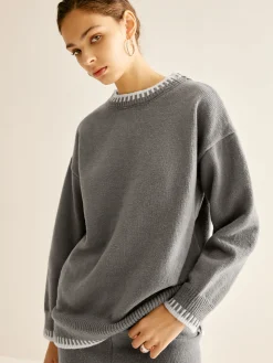 Contrast Trim Slit Warm Sweater Co-ords