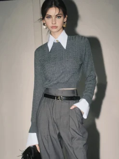 Contrast Trim Soft Lapel Sweater