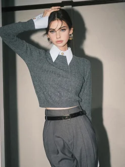 Contrast Trim Soft Lapel Sweater