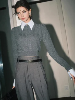 Contrast Trim Soft Lapel Sweater
