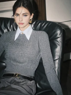 Contrast Trim Soft Lapel Sweater