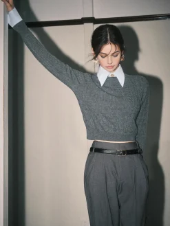 Contrast Trim Soft Lapel Sweater