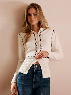 Contrast Trim Split Slim Cardigan