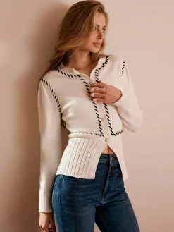 Contrast Trim Split Slim Cardigan