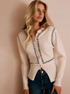 Contrast Trim Split Slim Cardigan