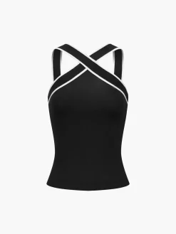 Contrast Trim Strap Knit Top